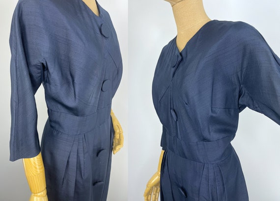 Vintage Late 1950s/Early 1960s Deep Navy Blue Sil… - image 7