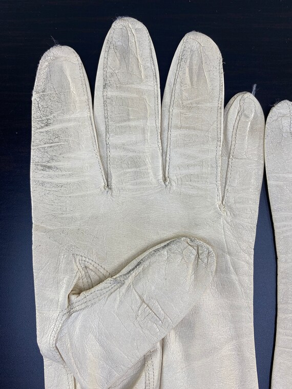 Vintage Mid-Century Ivory Leather Wrist Length Gl… - image 7