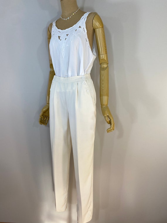 Vintage 1980s Winter White Pleated "Sailor" Pants… - image 1