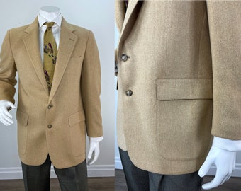 Vintage 1980s/1990s Men's All Wool Camel Herringbone Blazer with Patch Pockets by Cricketeer, Dean Olson Men's Wear, IL (Probably Cashmere)