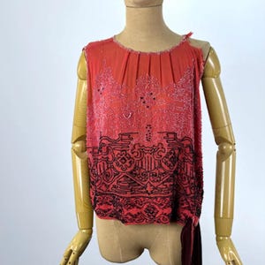 Vintage 1920s Raspberry Silk Heavily Beaded Blouse For Study, Inspiration or Pattern