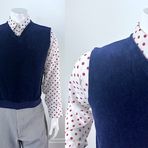 Vintage Deadstock 1960s/1970s Men&#39;s Blue Combed Cotton Velour Vest by Jockey Sportswear, Size Medium, New with Tags