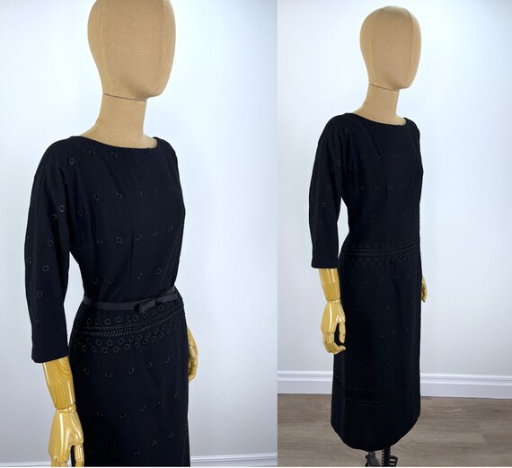 Vintage Late 1950s/ Early 1960s Black Wool Drop W… - image 5