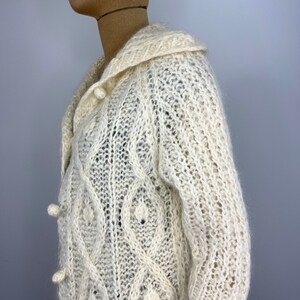 Vintage 1960s/1970s Fuzzy Ivory Hand Knit Cardigan by Montgomery Ward, Cable Knit Cardigan image 6