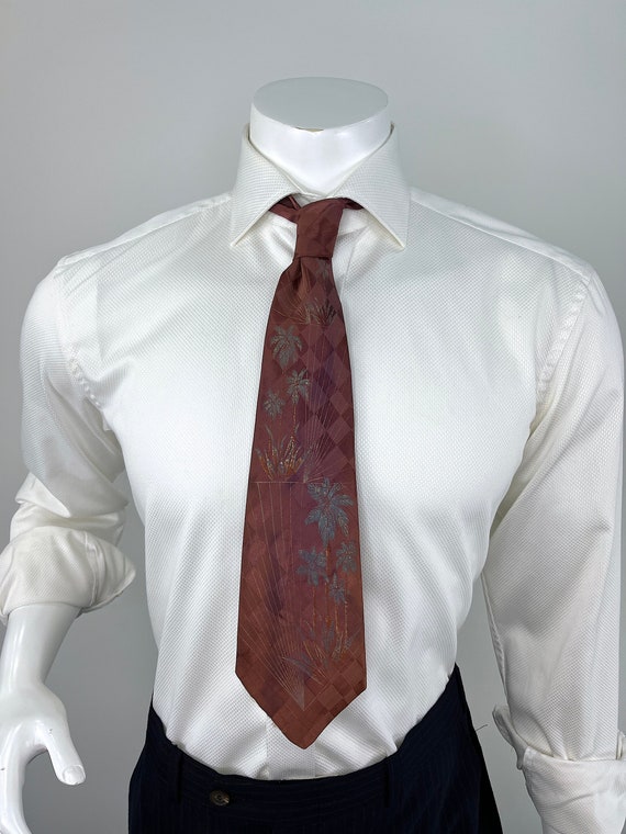 Vintage 1930s/1940s Hand Painted Dusty Rose Tie.  Palm Motif Hand Painted