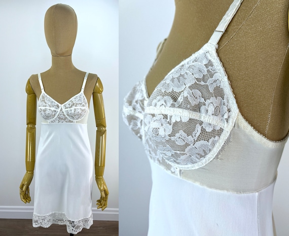 Vintage 1950s White Slip With Built in Bra by Warners Size 34 A Etsy