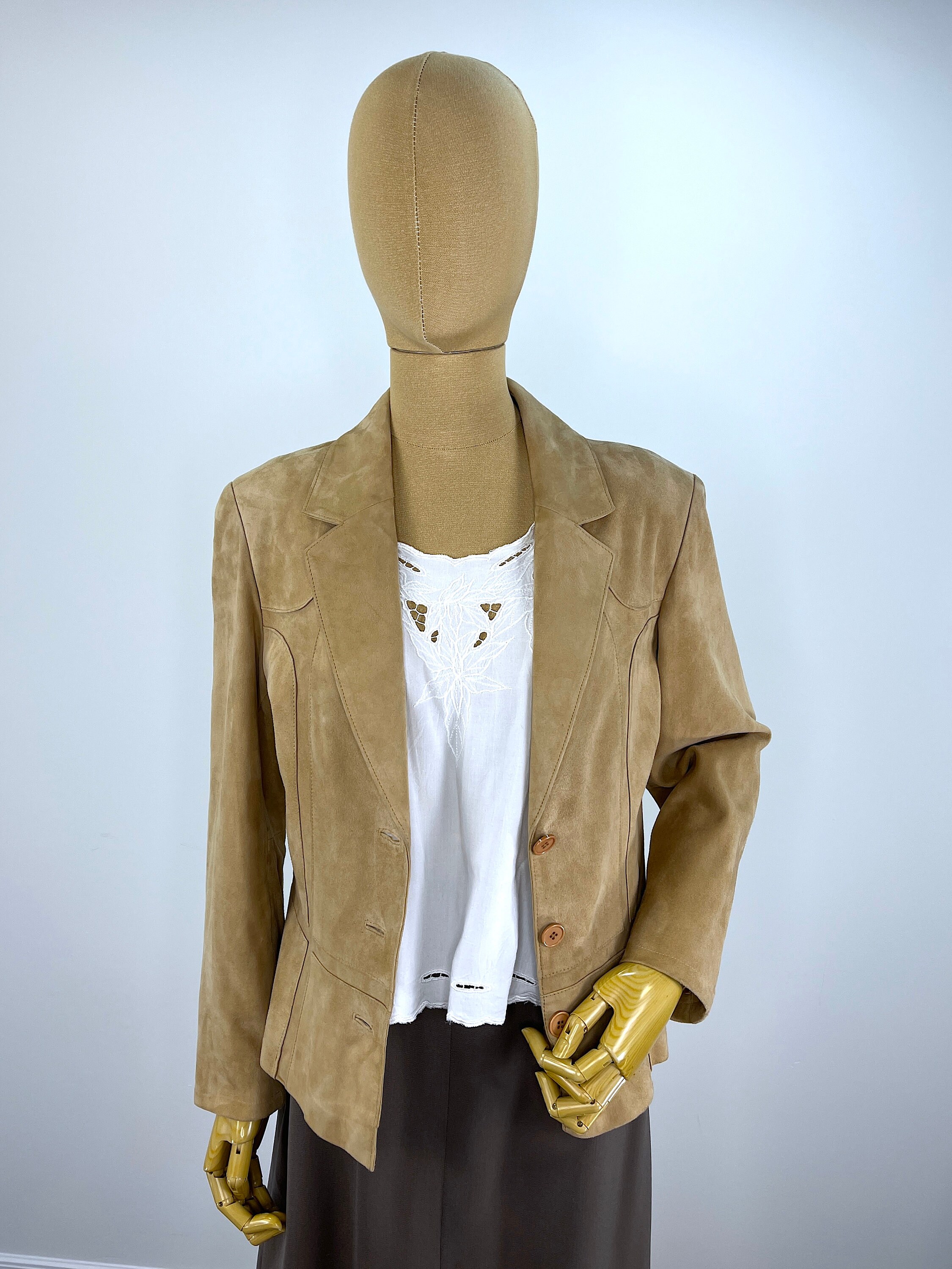 Vintage 1990s/2000s Beige Goat Suede Coat by Vakko Sport