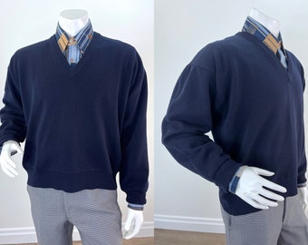 Pull Pendleton en laine bleu marine à col en V pour homme vintage, taille XL. Pull unisexe à col en V