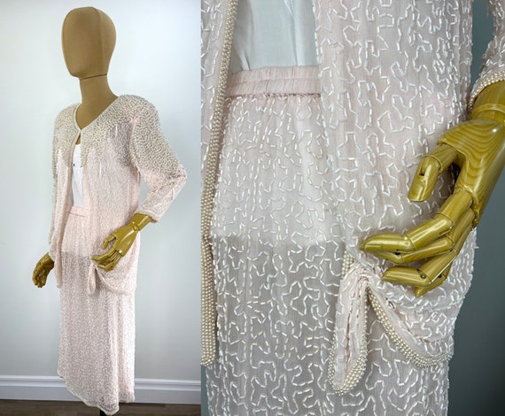 Vintage 1980s Blush Pink Skirt and Jacket Set wit… - image 2