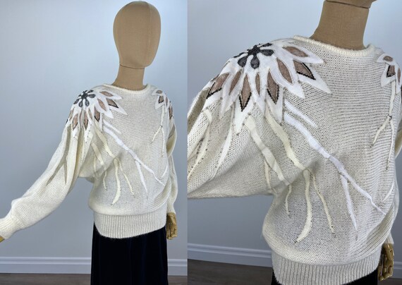 Vintage 1980s Embellished Oversized Ivory Sweater… - image 7