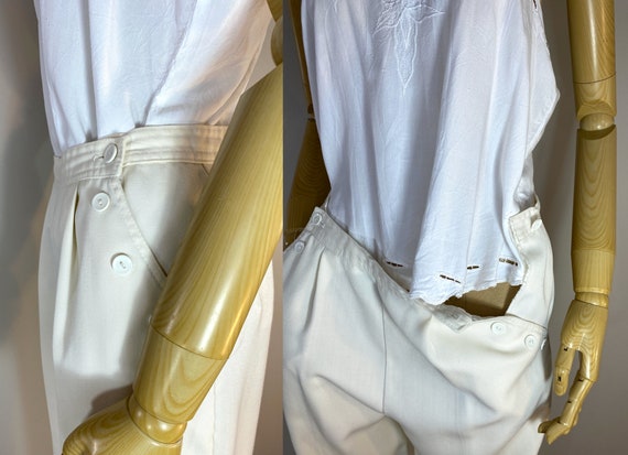 Vintage 1980s Winter White Pleated "Sailor" Pants… - image 7