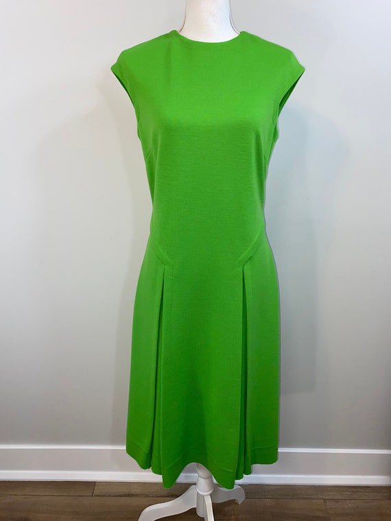 Vintage Neon Lime Green Dress with Pleats. 1960s