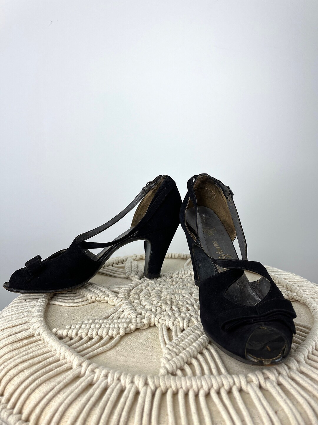 Vintage 1940s Black Suede Criss Cross Peep Toe Heels. Size 5 1 2 N by Blach s Birmingham AL Etsy Canada
