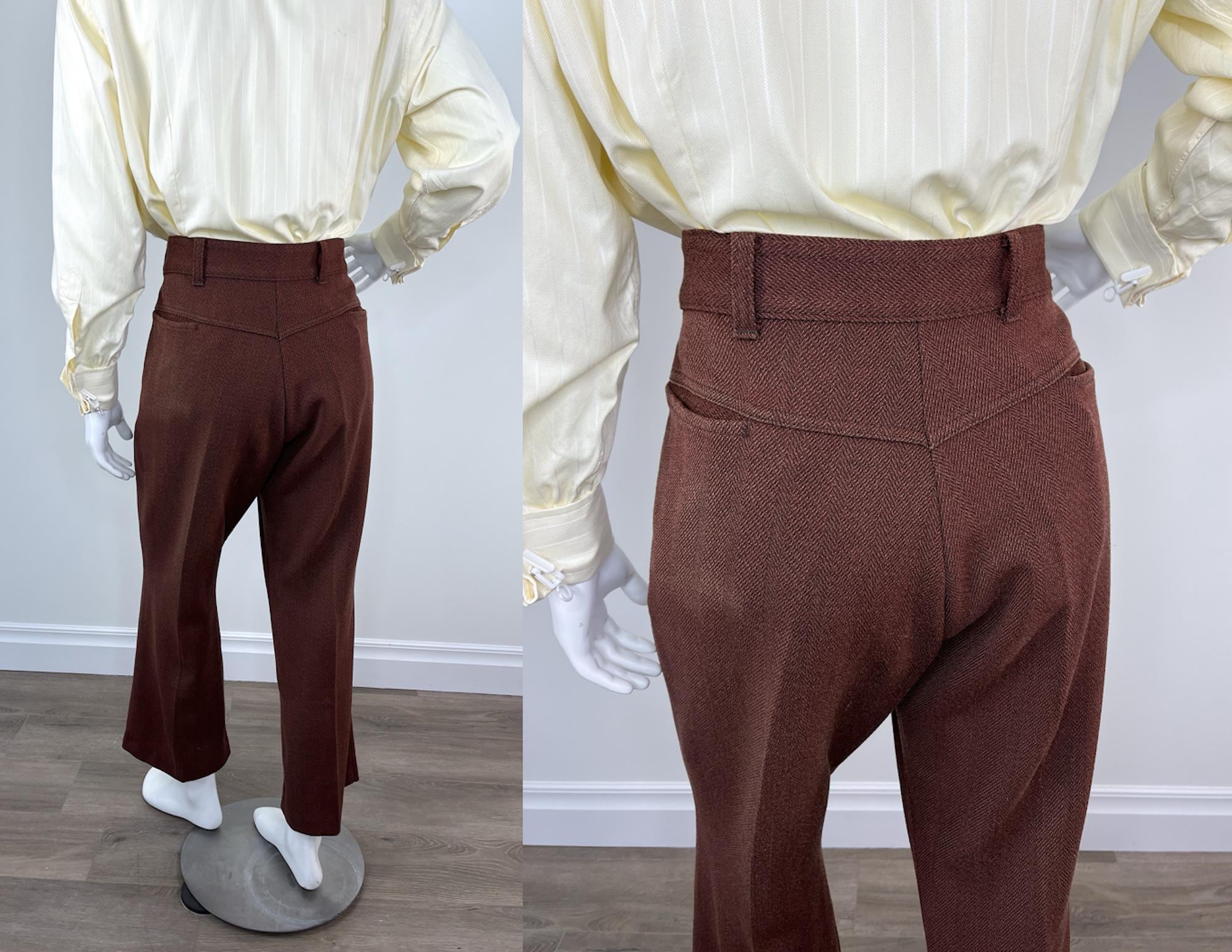 Vintage 1970s Rust Colored Herringbone Texture Pants by
