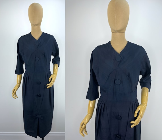Vintage Late 1950s/Early 1960s Deep Navy Blue Sil… - image 1