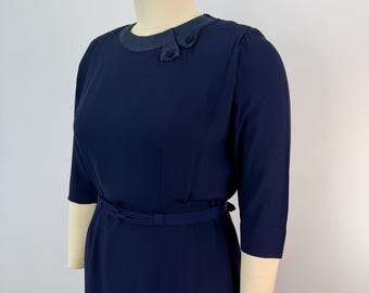 Vestido azul marino vintage de los años 60, talla vintage ideal, de Paula Dean.