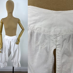 Vintage Victorian/Edwardian White Cotton Split Drawers.  Vintage White Cotton Bloomers.  Vintage White Cotton Pettipants