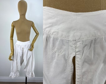 Vintage Victorian/Edwardian White Cotton Split Drawers.  Vintage White Cotton Bloomers.  Vintage White Cotton Pettipants