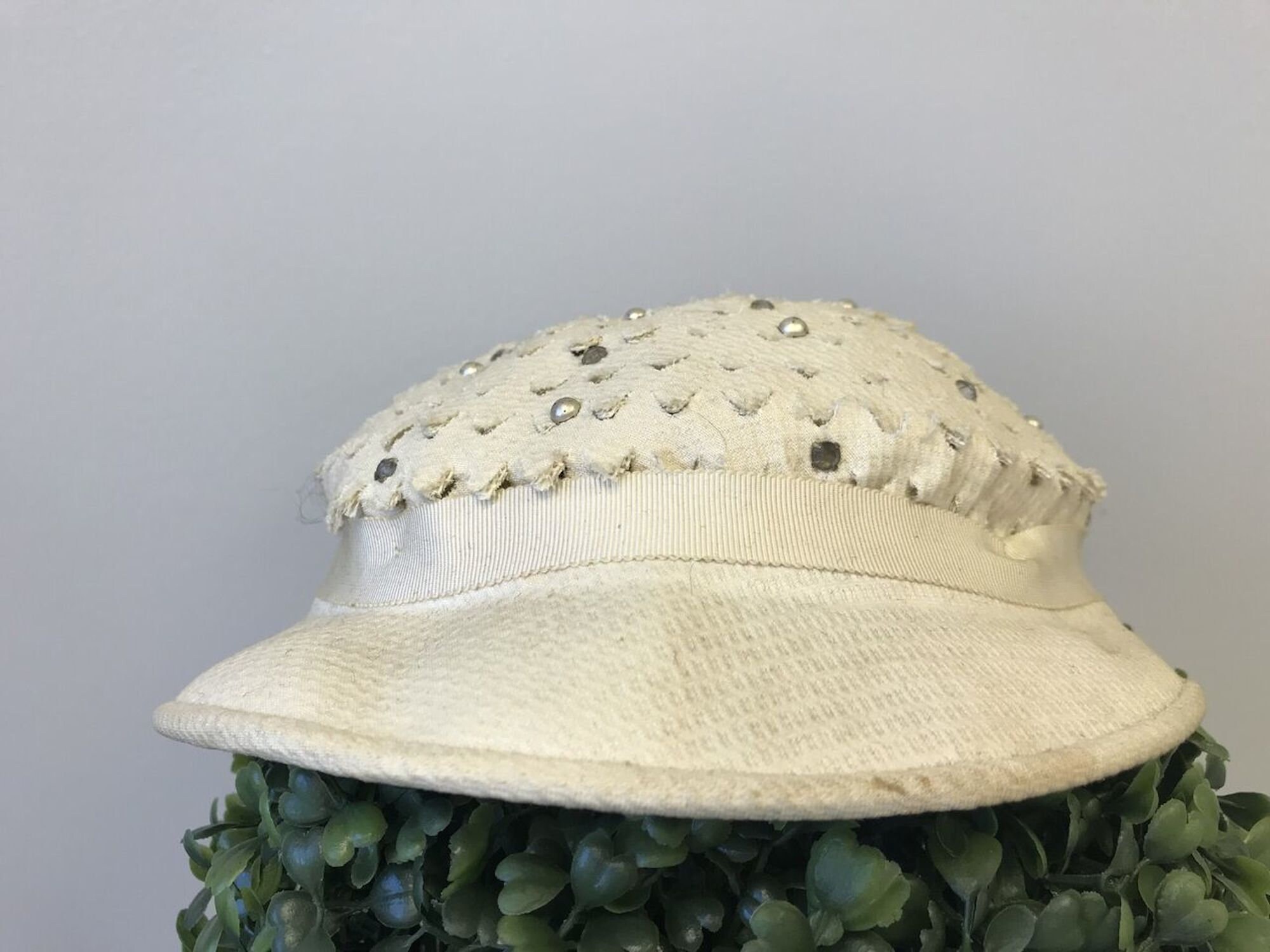 Toque Invented Vintage 1950s Adorable Ivory Wired Toque With Rhinestones and | Etsy