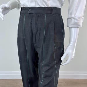 Vintage Late 1980s/early 1990s Black Cotton Linen Pants With Green