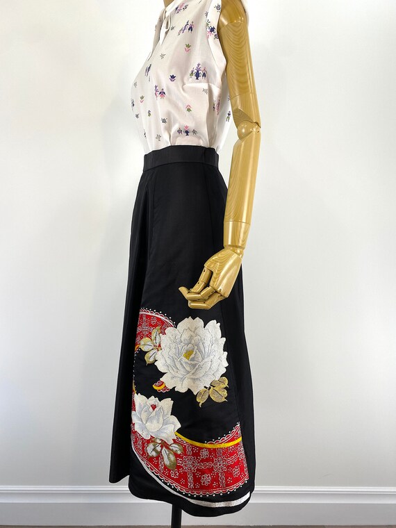 Vintage 1950s Black Taffeta A-Line Skirt with Bro… - image 3