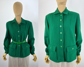 Vintage 1940s Emerald Green Wool Jacket.  Koret of California.  Great Pockets and Shoulder Pads.