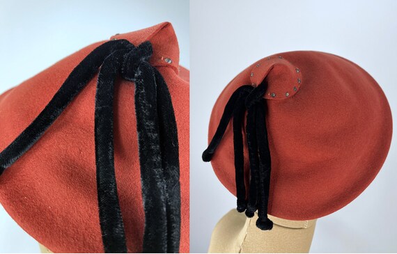 Vintage 1940s/1050s Rust Colored Wool Felt Coolie… - image 8