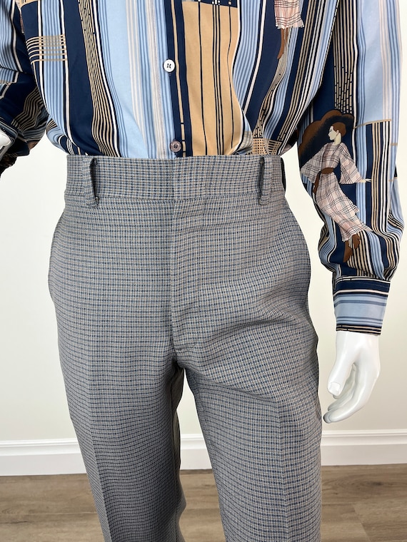 Vintage 1970s Men's Plaid Pants, Straight Leg. 1970s High Waist