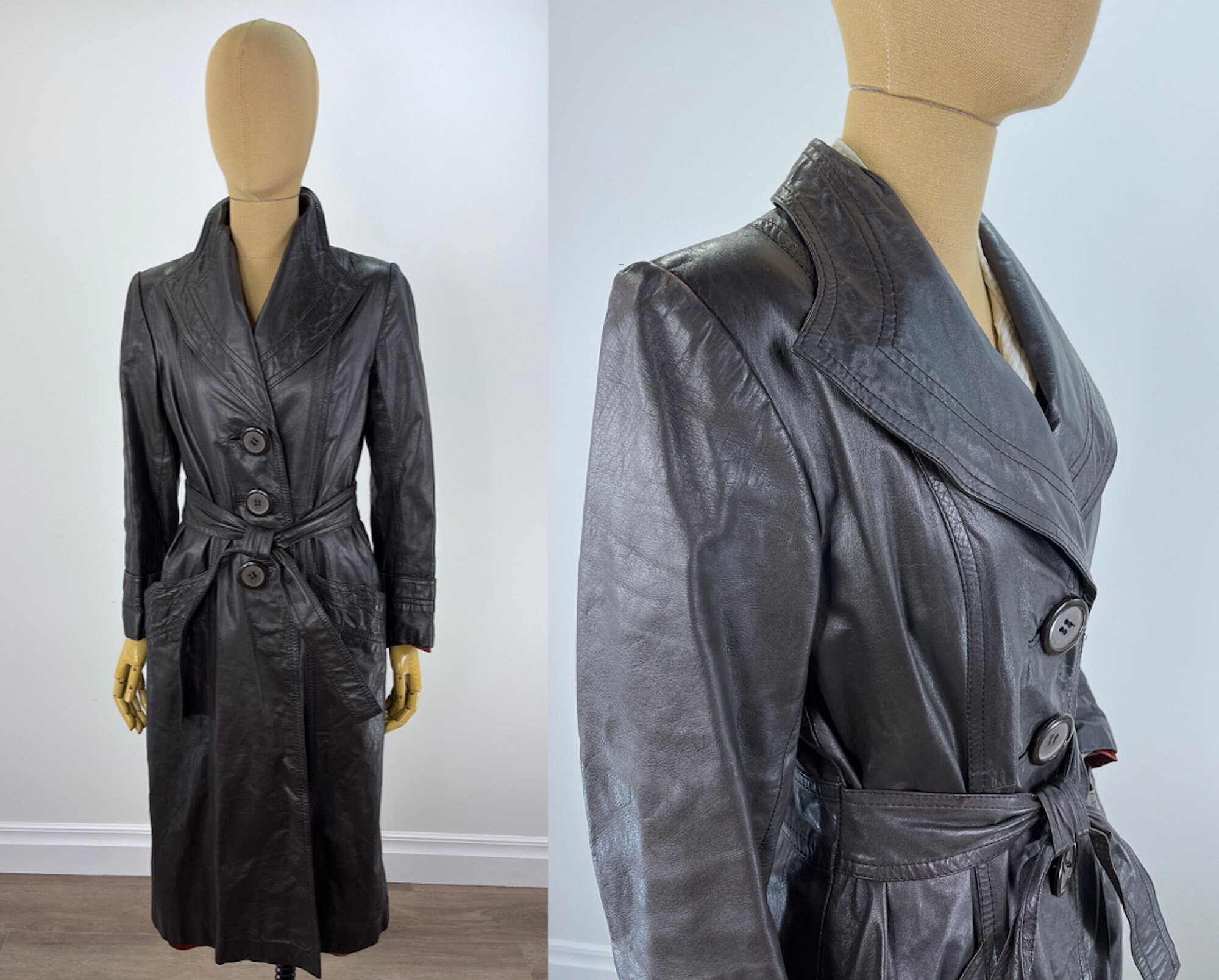 70s Leather Trench - Etsy