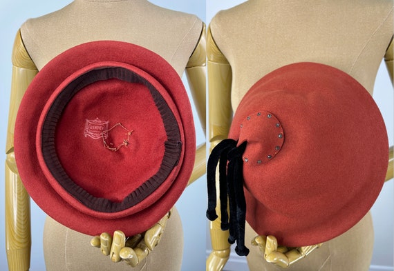 Vintage 1940s/1050s Rust Colored Wool Felt Coolie Hat With  display picture 1