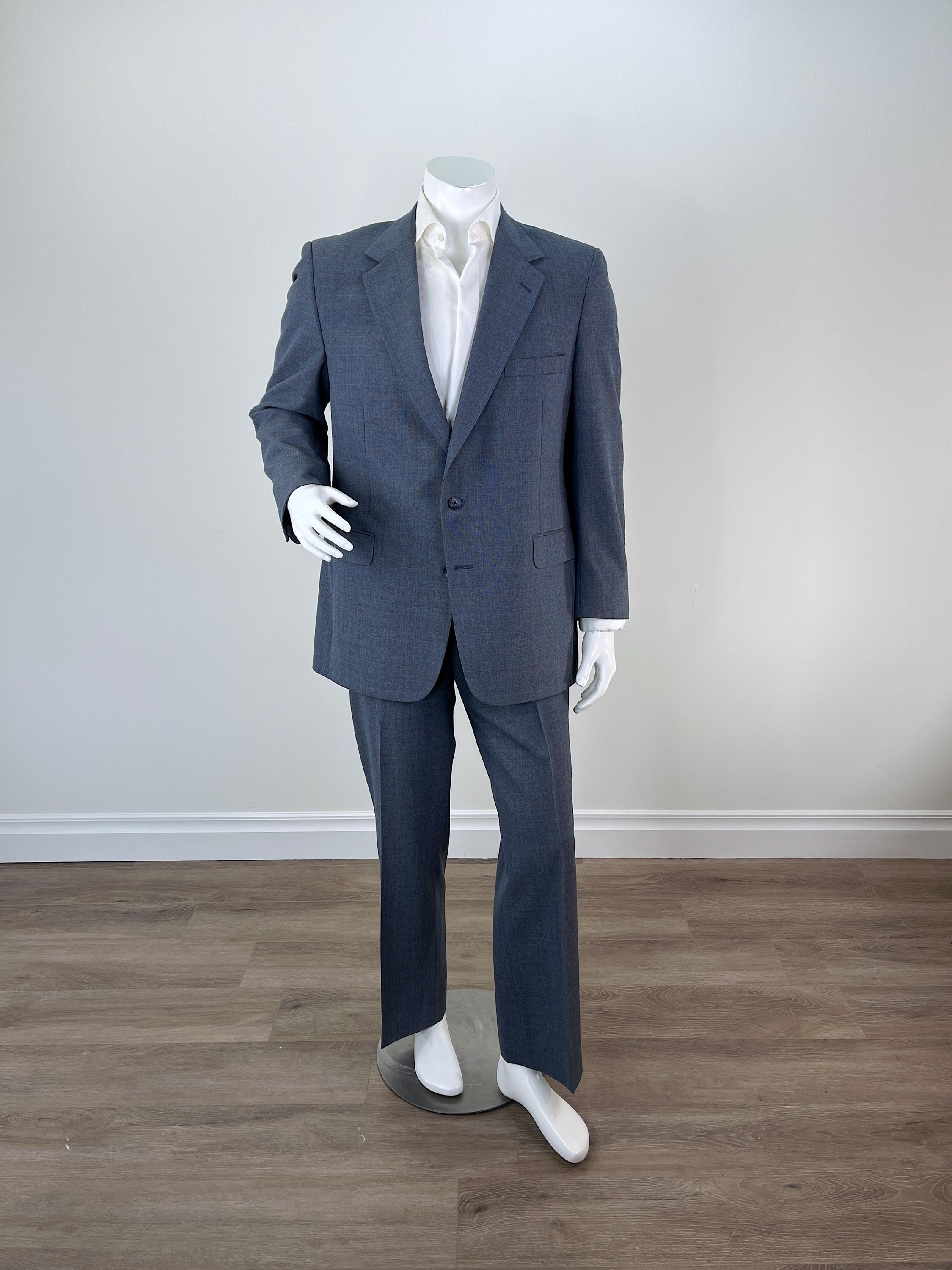 Vintage Men's Grey Glen Plaid Suit with Flat Front Trousers by Halston from Leonard's Elmhurst.
