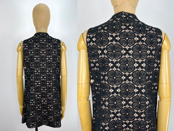 Vintage 1960s Black Illusion Lace Vest/Micro Mini… - image 3