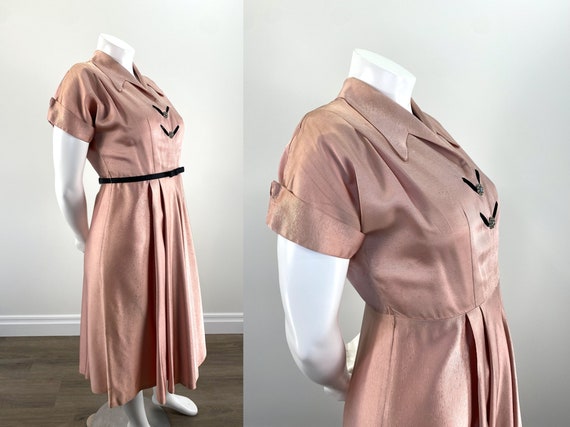 Vintage 1950s Pink Faille Cocktail Dress with Rhi… - image 3