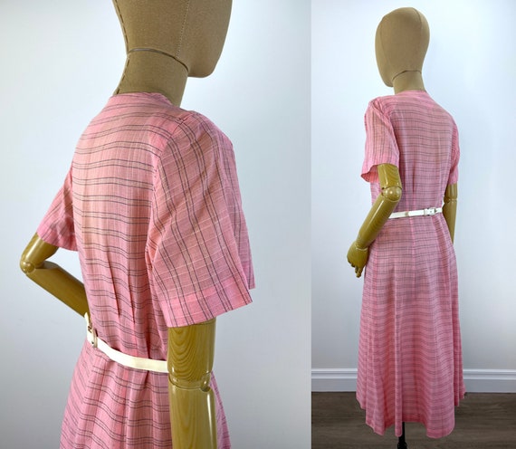 Vintage 1950s Pale Pink Striped Sheer Shirtwaist … - image 4