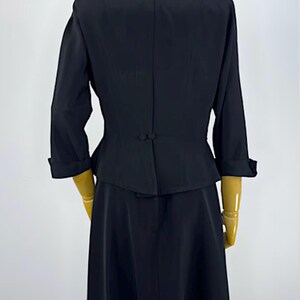 Vintage Evening Suit 1940s Black Faille Jacket Beaded Collar Outfit 1950s Formal Wear 1950s Nipped Waist Retro Cocktail Attire Two Piece image 7