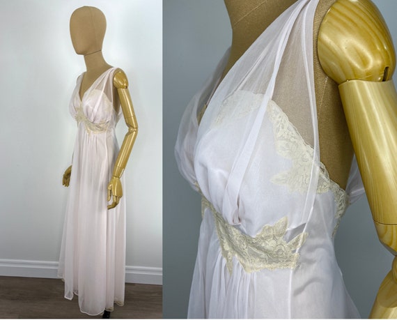 Vintage 1950s/1950s Pale Pink Negligee with Lace … - image 3