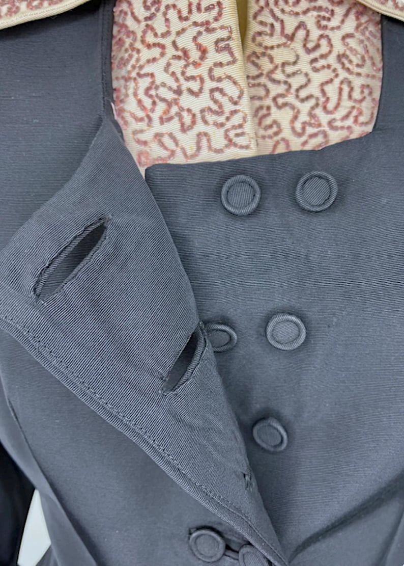 Vintage Evening Suit 1940s Black Faille Jacket Beaded Collar Outfit 1950s Formal Wear 1950s Nipped Waist Retro Cocktail Attire Two Piece image 12