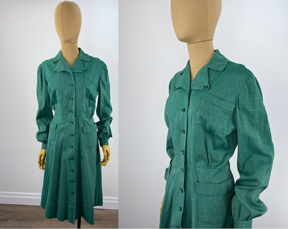 Vintage 1940s Green Girl Scout Uniform Dress.  Gr… - image 1
