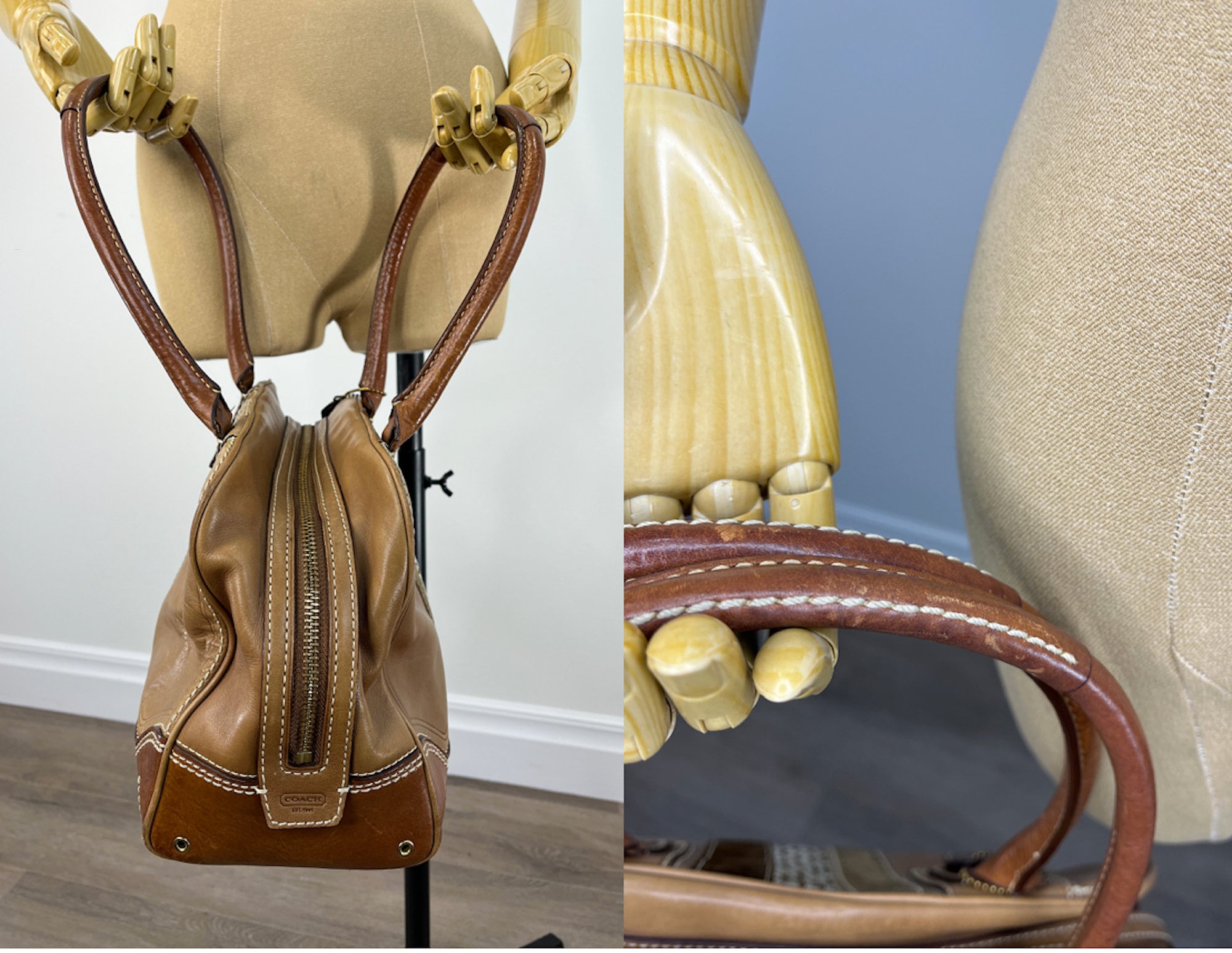 Vintage 2000s Tan and Brown Leather Coach Handbag - Etsy