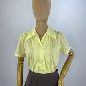 Vintage 1950s Canary Yellow Nylon Self-Stripe Blouse by Glenwear