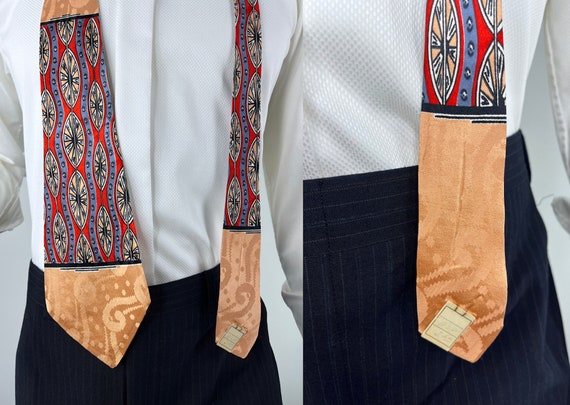Vintage 1930s/1940s Peach Silk Jacquard Tie. Vert… - image 8