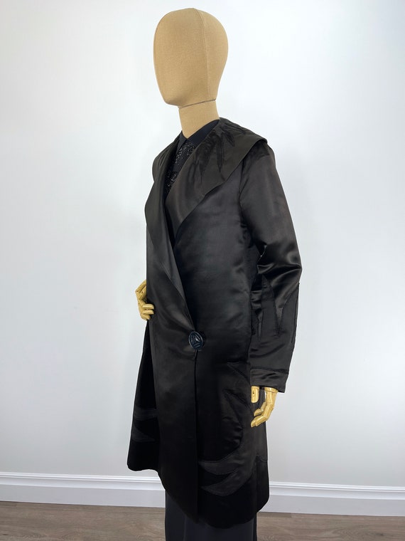 Vintage 1920s Black Silk Satin Coat with Braided … - image 2