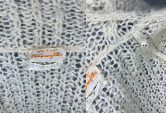 Vintage 1960s/1970s Fuzzy Ivory Hand Knit Cardiga… - image 10