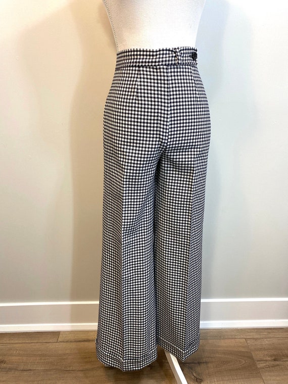 Vintage Black and White Plaid Polyester Wide Leg T