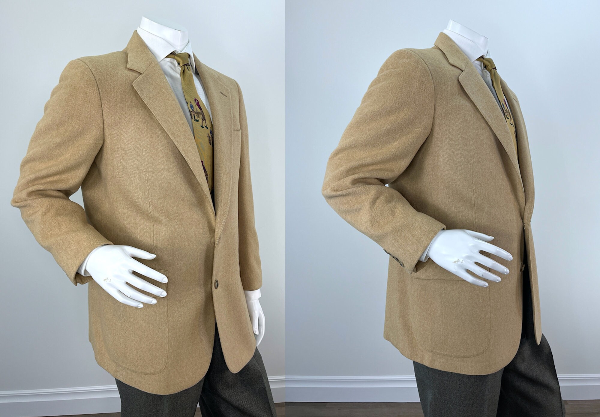 Vintage 1980s/1990s Men's All Wool Camel Herringbone Blazer