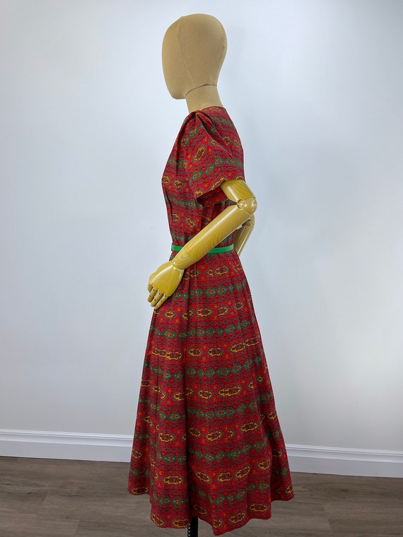 Vintage 1950s Red Cotton Print Shirtwaist Dress. … - image 4