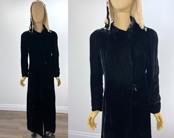 Vintage 1930s Black Velvet Evening Coat with White Satin Lining and Hood, As Is, For Study, Inspiration or Pattern.   1930s Opera Coat