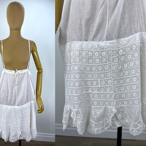 Vintage 1910s/Early 1920s White Cotton Petticoat with Lace Hem and Suspenders, Handmade