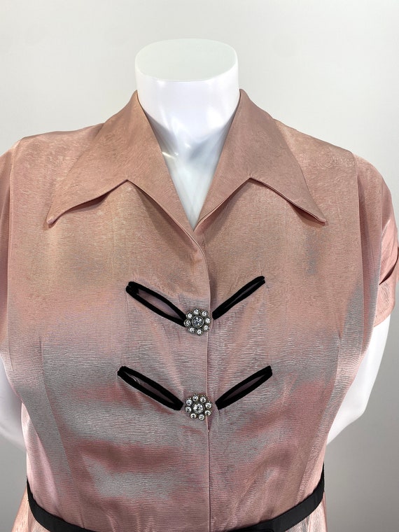 Vintage 1950s Pink Faille Cocktail Dress with Rhi… - image 5