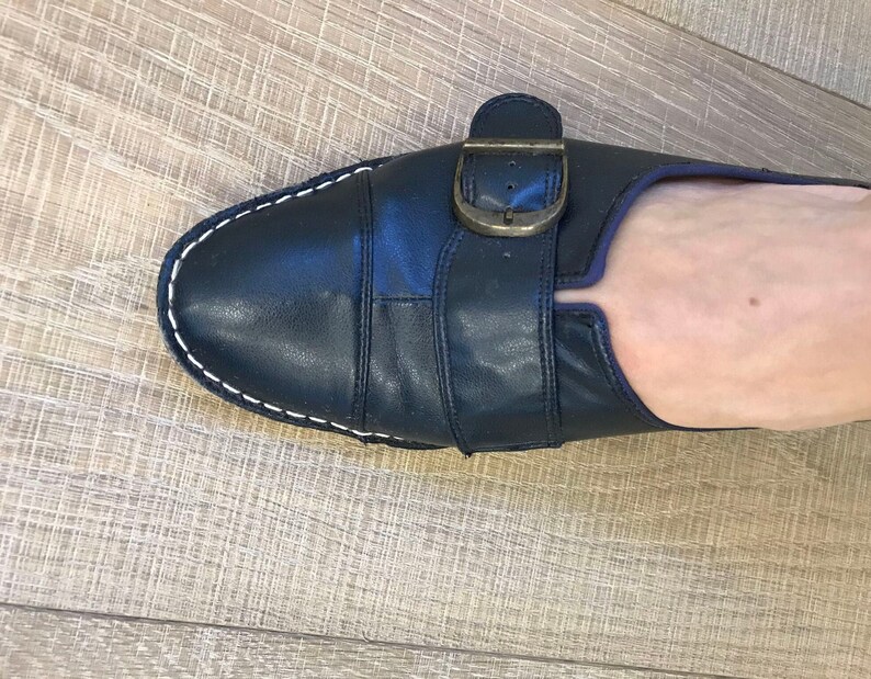 Vintage 1960s Easy Street Navy Blue Leather Shoes Size 75/8 image 10